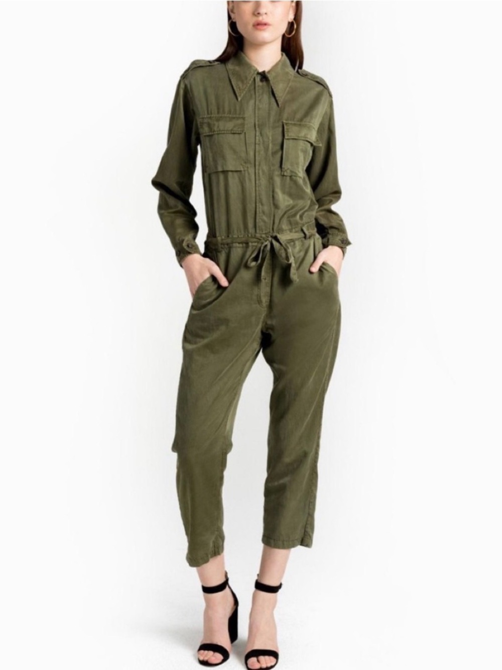 ALC A.L.C. jeter army green silk blend jumpsuit size 2